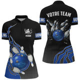 Tenue Bowling Personnalisable avec Nom & Logo Équipe – Unisexe – Flamme et Balle - A05092407 - Polo Femme bleu