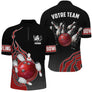 Polo Zippé Homme bowling personnalisé rouge boule et quilles design flamme avec logo club