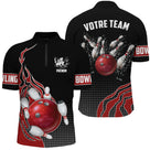 Polo Zippé Homme bowling personnalisé rouge boule et quilles design flamme avec logo club