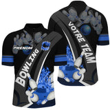 Polo Bowling Personnalisé Homme & Femme – Nom & Équipe – Rouge, Violet ou Bleu – Design Flamme & Quilles - A05092408 - polo homme bleu
