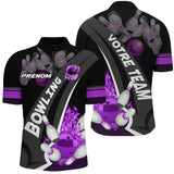 Polo Bowling Personnalisé Homme & Femme – Nom & Équipe – Rouge, Violet ou Bleu – Design Flamme & Quilles - A05092408 - polo homme violet