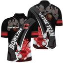 Polo Bowling Personnalisé Homme & Femme – Nom & Équipe – Rouge, Violet ou Bleu – Design Flamme & Quilles - A05092408 - polo homme rouge