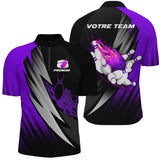 Maillot Bowling Personnalisé Homme & Femme – Design Flamme, Nom & Équipe – Rouge, Bleu, Violet - A05092410 - polo homme violet