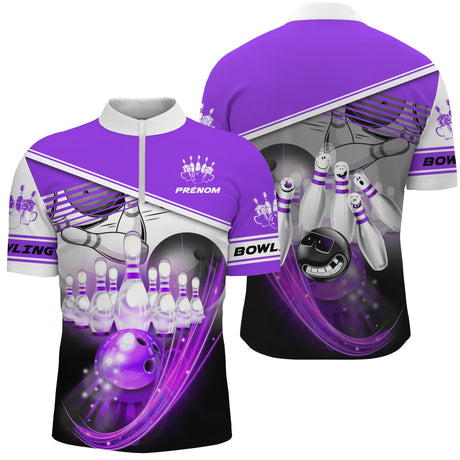 🎯 Maillot de Bowling Personnalisé – Homme & Femme – Couleurs au choix - A05092411 - Polo Homme violet