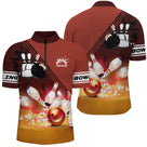 Polo zippé bowling personnalisé femme rouge dégradé cuivré en coupe ajustée avec boule métallique