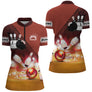 Polo zippé bowling personnalisé homme rouge cuivré avec boule chromée et quilles enflammées dynamiques