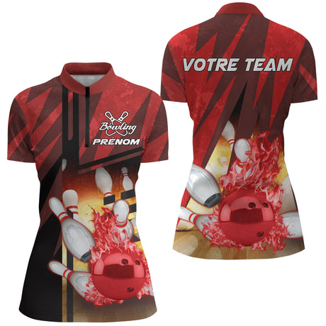 Maillots de Bowling Personnalisés Homme Femme – Prénom & Équipe | Couleurs Dynamiques - A05092414 - Polo femme rouge