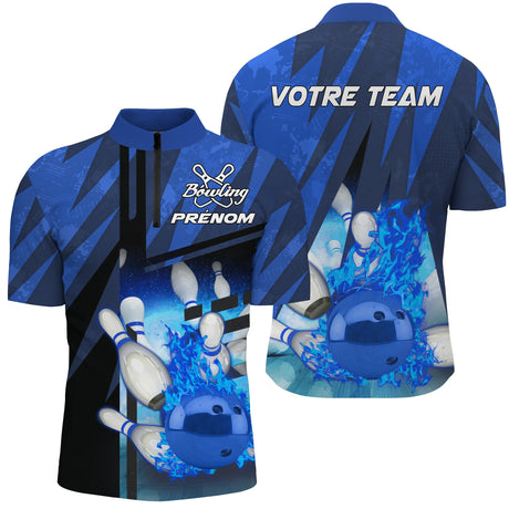 Maillots de Bowling Personnalisés Homme Femme – Prénom & Équipe | Couleurs Dynamiques - A05092414 - Polo homme bleu