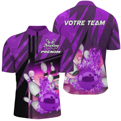 Maillots de Bowling Personnalisés Homme Femme – Prénom & Équipe | Couleurs Dynamiques - A05092414 - Polo homme violet