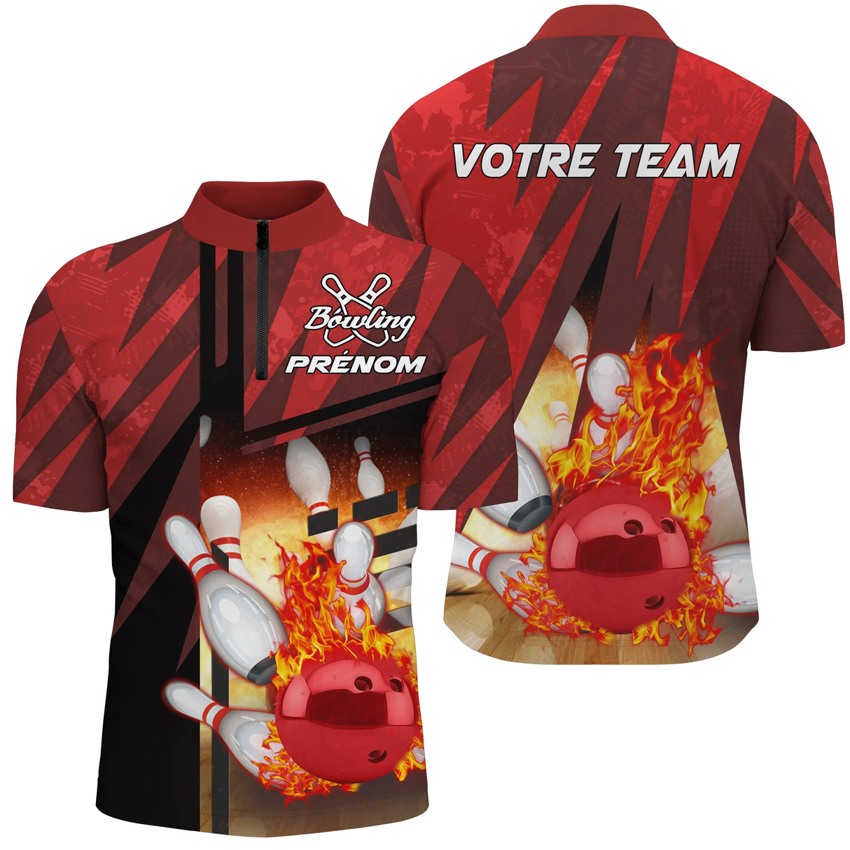 Maillots de Bowling Personnalisés Homme Femme – Prénom & Équipe | Couleurs Dynamiques - A05092414 - Polo homme rouge