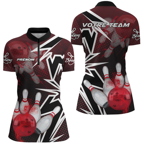 Maillot Bowling Personnalisé Homme & Femme – Design Dynamique Rouge, Bleu ou Violet - A05092415 - polo femme rouge