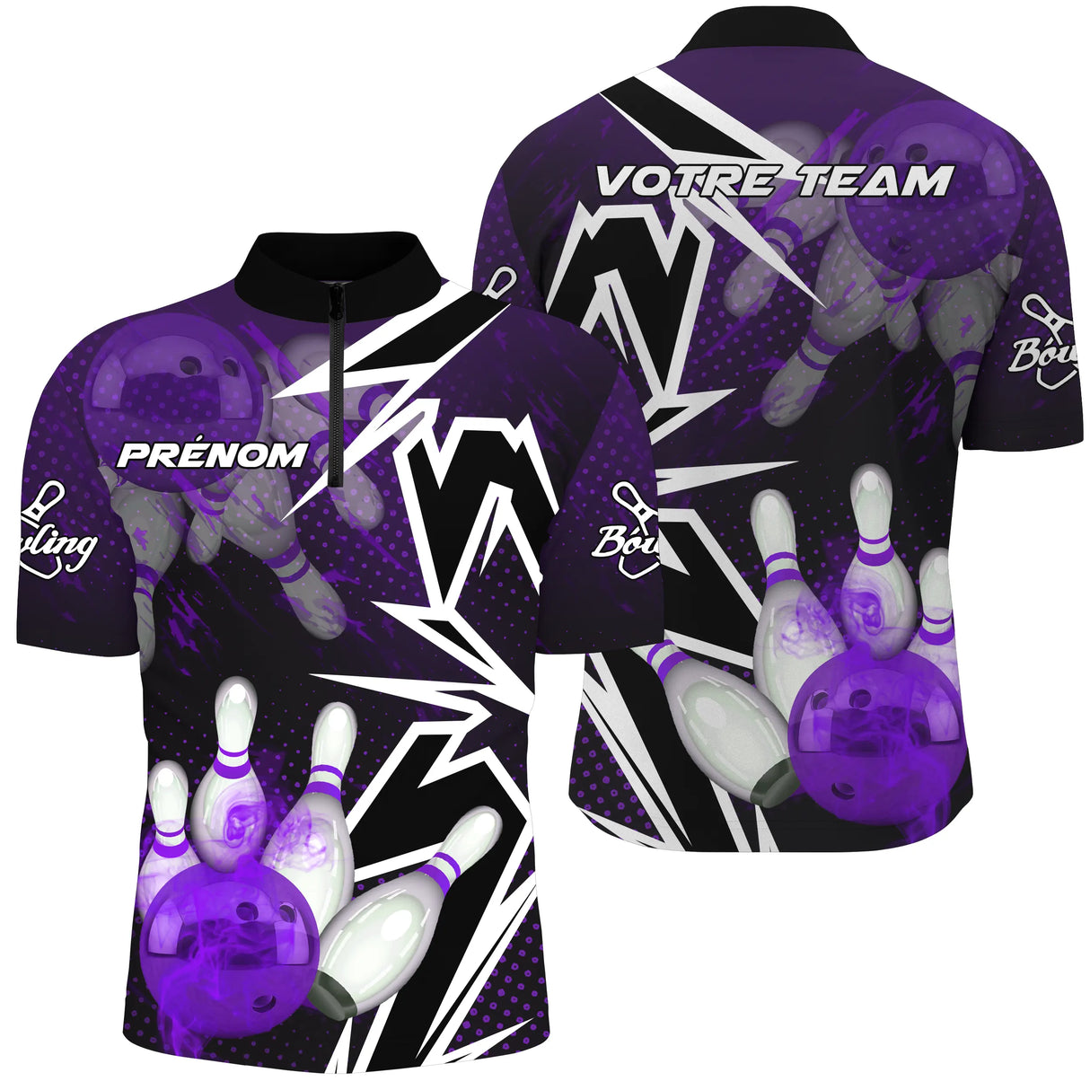 Maillot Bowling Personnalisé Homme & Femme – Design Dynamique Rouge, Bleu ou Violet - A05092415 - polo homme violet