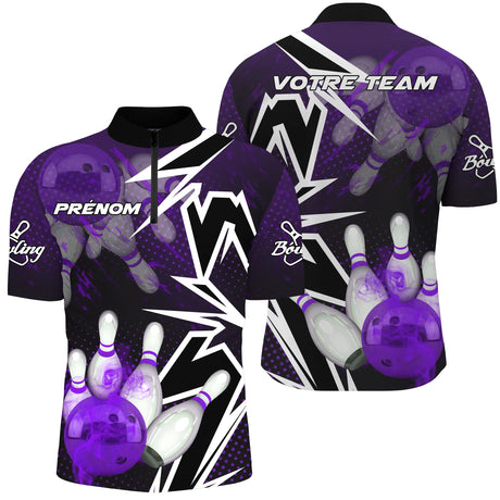 Maillot Bowling Personnalisé Homme & Femme – Design Dynamique Rouge, Bleu ou Violet - A05092415 - polo homme violet