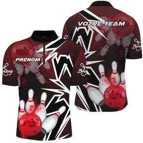 Maillot Bowling Personnalisé Homme & Femme – Design Dynamique Rouge, Bleu ou Violet - A05092415 - polo homme rouge