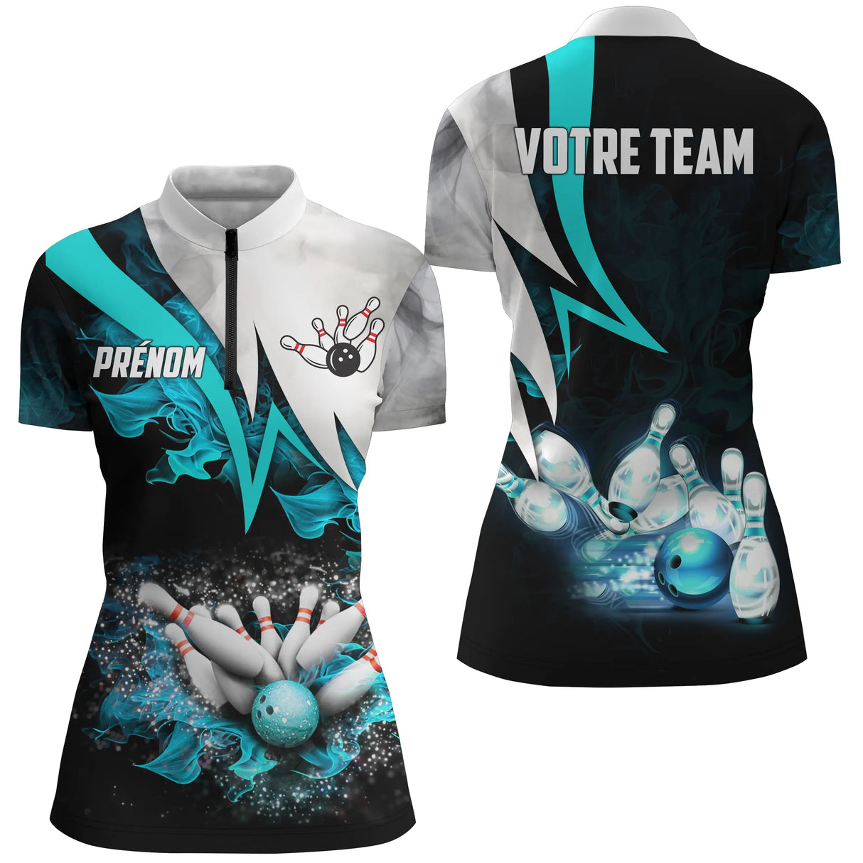 Maillot bowling personnalisé homme/femme – Design flamme & prénom/équipe - A05092417 - polo femme