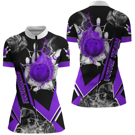 Maillot de Bowling Personnalisé Homme & Femme – Nom & Équipe – Plusieurs Couleurs - A05092418 - polo femme violet 