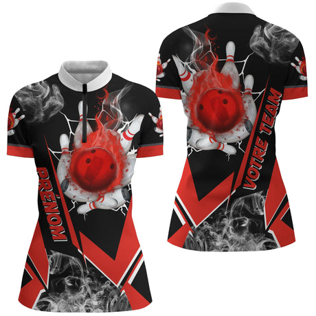 Maillot de Bowling Personnalisé Homme & Femme – Nom & Équipe – Plusieurs Couleurs - A05092418 - polo femme rouge