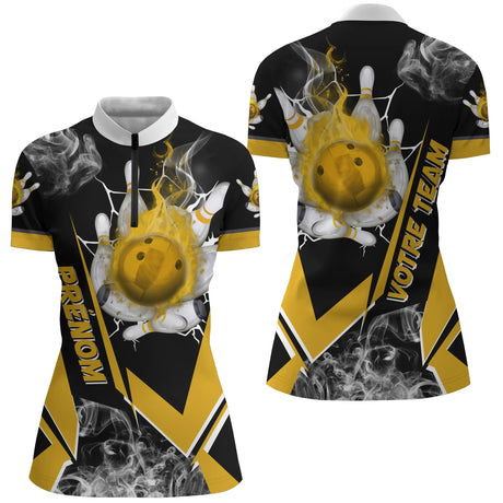 Maillot de Bowling Personnalisé Homme & Femme – Nom & Équipe – Plusieurs Couleurs - A05092418 - polo femme jaune