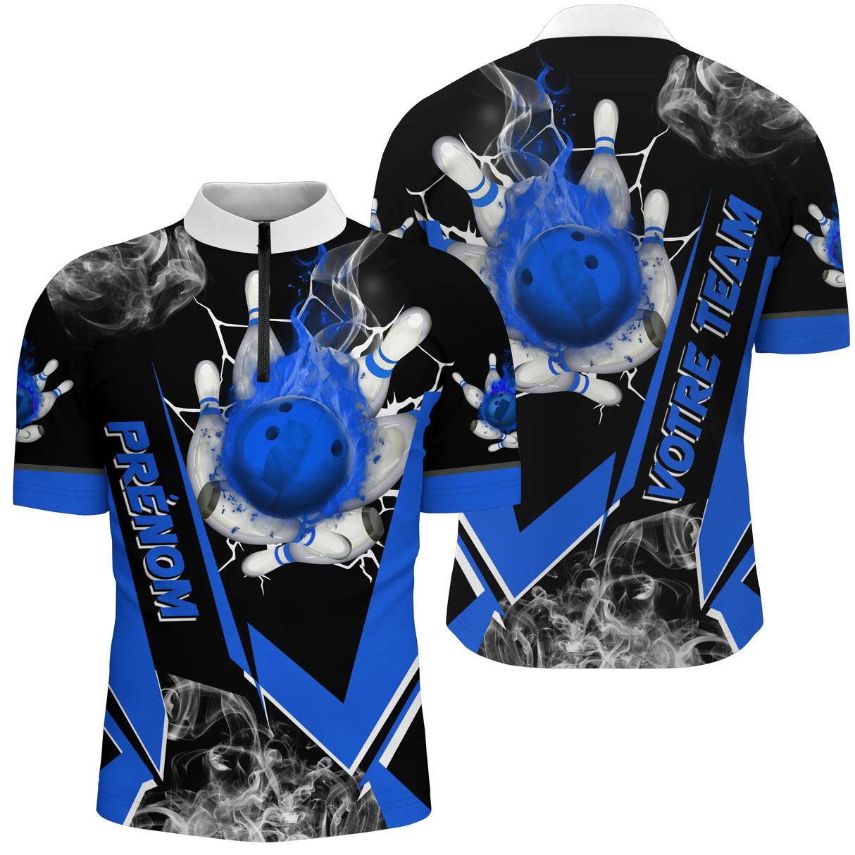 Maillot de Bowling Personnalisé Homme & Femme – Nom & Équipe – Plusieurs Couleurs - A05092418 - polo homme bleu