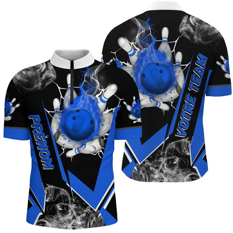 Maillot de Bowling Personnalisé Homme & Femme – Nom & Équipe – Plusieurs Couleurs - A05092418 - polo homme bleu