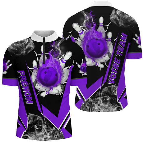 Maillot de Bowling Personnalisé Homme & Femme – Nom & Équipe – Plusieurs Couleurs - A05092418 - polo homme violet