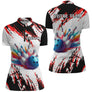 Polo zippé bowling personnalisé femme blanc noir et rouge en coupe ajustée avec design street art