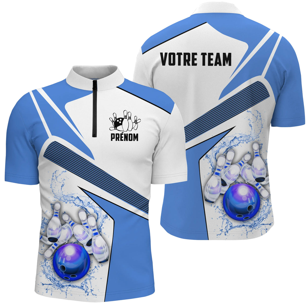 Maillot Bowling Personnalisé Homme & Femme – Rouge, Bleu, Violet - A05092423 - polo homme bleu