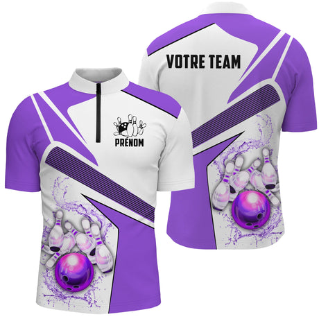 Maillot Bowling Personnalisé Homme & Femme – Rouge, Bleu, Violet - A05092423 - polo homme violet