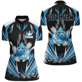 Maillot de Bowling Personnalisé - Homme & Femme - Votre Prénom & Équipe - Rouge, Bleu ou Violet - A05092424 - polo femme bleu
