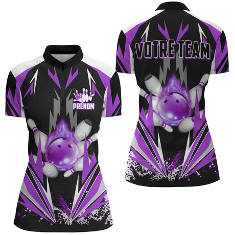 Maillot de Bowling Personnalisé - Homme & Femme - Votre Prénom & Équipe - Rouge, Bleu ou Violet - A05092424 - polo femme violet