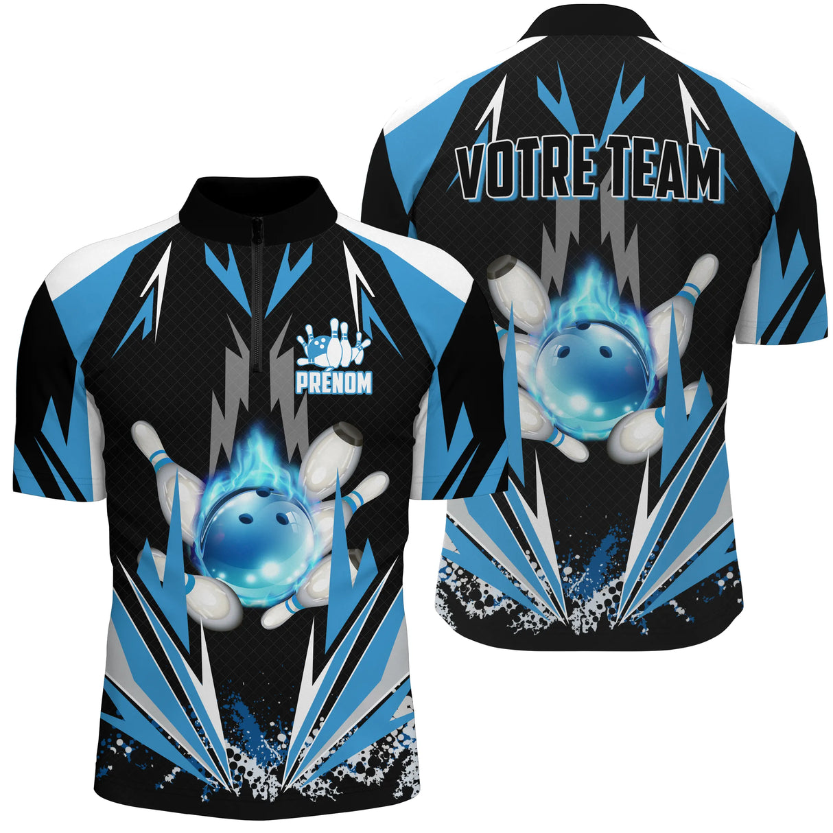 Maillot de Bowling Personnalisé - Homme & Femme - Votre Prénom & Équipe - Rouge, Bleu ou Violet - A05092424 - polo homme bleu