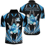 Maillot de Bowling Personnalisé - Homme & Femme - Votre Prénom & Équipe - Rouge, Bleu ou Violet - A05092424 - polo homme bleu