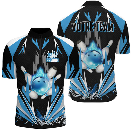 Maillot de Bowling Personnalisé - Homme & Femme - Votre Prénom & Équipe - Rouge, Bleu ou Violet - A05092424 - polo homme bleu