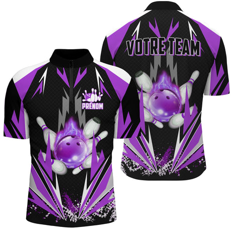 Maillot de Bowling Personnalisé - Homme & Femme - Votre Prénom & Équipe - Rouge, Bleu ou Violet - A05092424 - polo homme violet