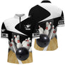 Polo zippé bowling personnalisé femme noir et blanc en coupe ajustée avec design 3D boule et quilles