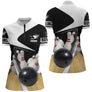 Polo zippé bowling personnalisé homme noir et blanc avec design 3D boule et quilles, col montant 1/4 zip