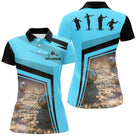 Polo pétanque Homme cyan et noir motif boules silhouette bouliste lancer et prénom manche