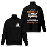 Veste col montant retraité camping-car noire slogan Mon boulot conduire camping-car typographie orange