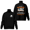 Veste col montant retraité camping-car noire slogan Mon boulot conduire camping-car typographie orange