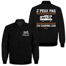 Veste zippée camping-car noire avec slogan J'peux pas j'ai camping-car typographie orange et van