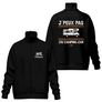 Veste col montant camping-car noire avec slogan J'peux pas j'ai camping-car typographie orange