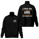 Veste col montant camping-car noire avec slogan J'peux pas j'ai camping-car typographie orange