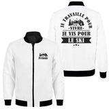 Veste zippée passion ski blanche avec slogan Je vis pour le ski typographie noire bivouac