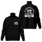 Veste col montant passion ski noire slogan Je travaille pour vivre je vis pour le ski blanc