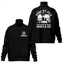 Veste col montant père et fils pêche noire avec slogan Partenaire de pêche pour la vie blanc