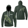 Sweat à capuche All-Over pêche truite vert kaki avec motif truite all-over et prénom personnalisable