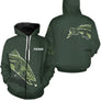 Sweat zippé All-Over pêche truite vert kaki avec motif truite stylisée et prénom personnalisable