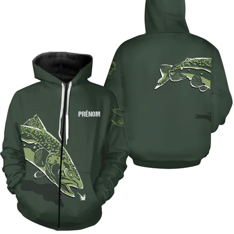 T-shirt & Sweat Pêche De La Truite – Personnalisable avec Prénom – Anti-UV & Confort Premium - A06052501 - Sweat à capuche zippé