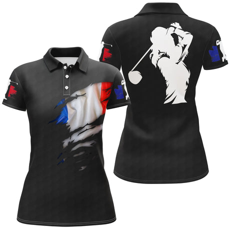 Polo de Golf, Cadeau Original Golfeur, Golfeuse, Polo à Séchage Rapide Drapeau France - CTS17052212 Polo Femme Noir