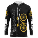 T-shirt cyclisme noir all-over homme avec vélo jaune et motif ADN DNA cycliste, prénom personnalisé